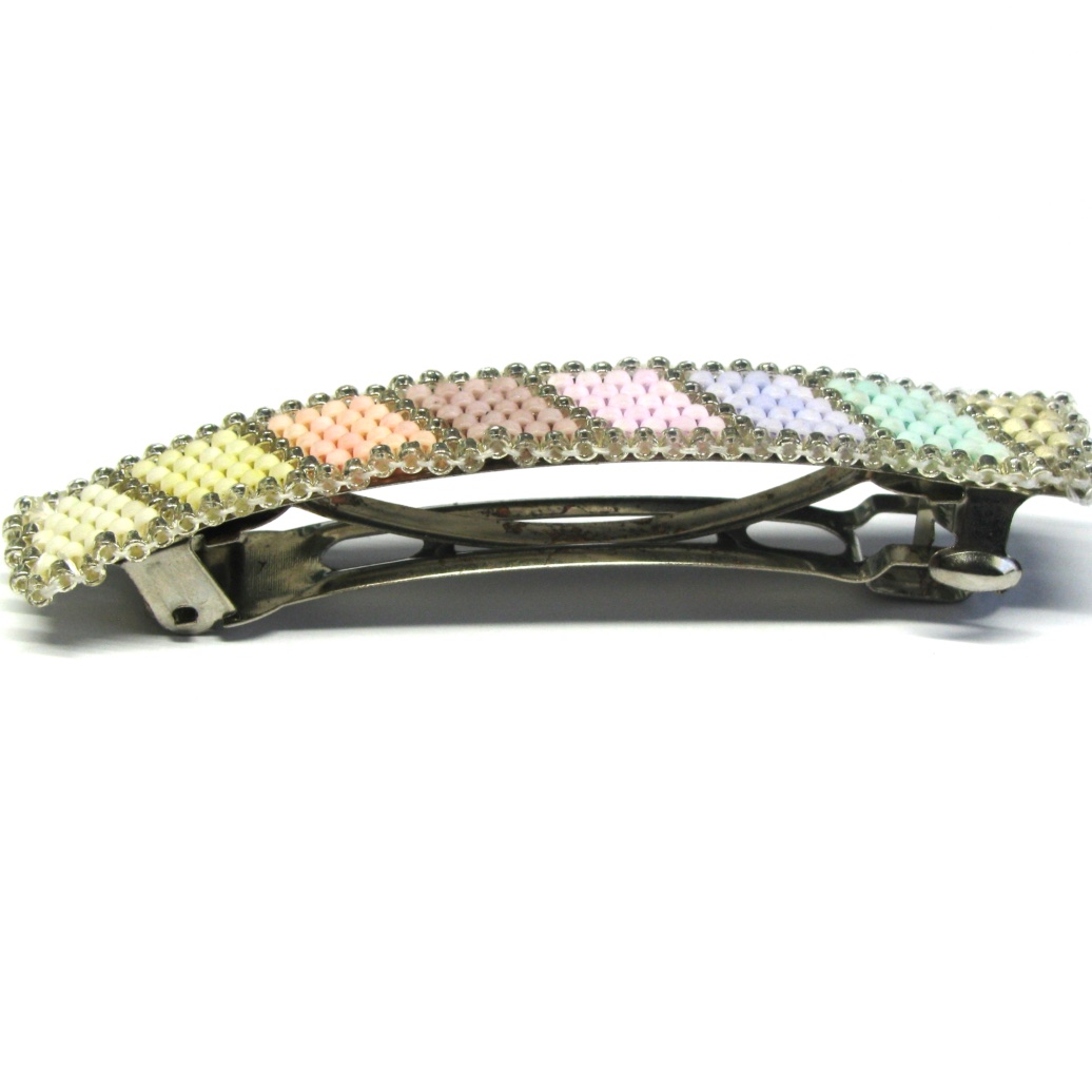 Peyote Stitch Hair Barrettes - Pastel Rainbow