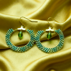 Peyote Hoop Earrings - Green