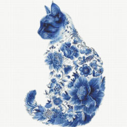 Floral Cat Silhouette - Blue