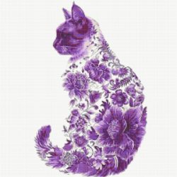 Floral Cat Silhouette - Purple
