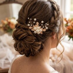 Leaf, Pearl & Diamantรฉ Hair Pin - Gold