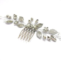 Leaf & Diamanté Hair Comb - silver