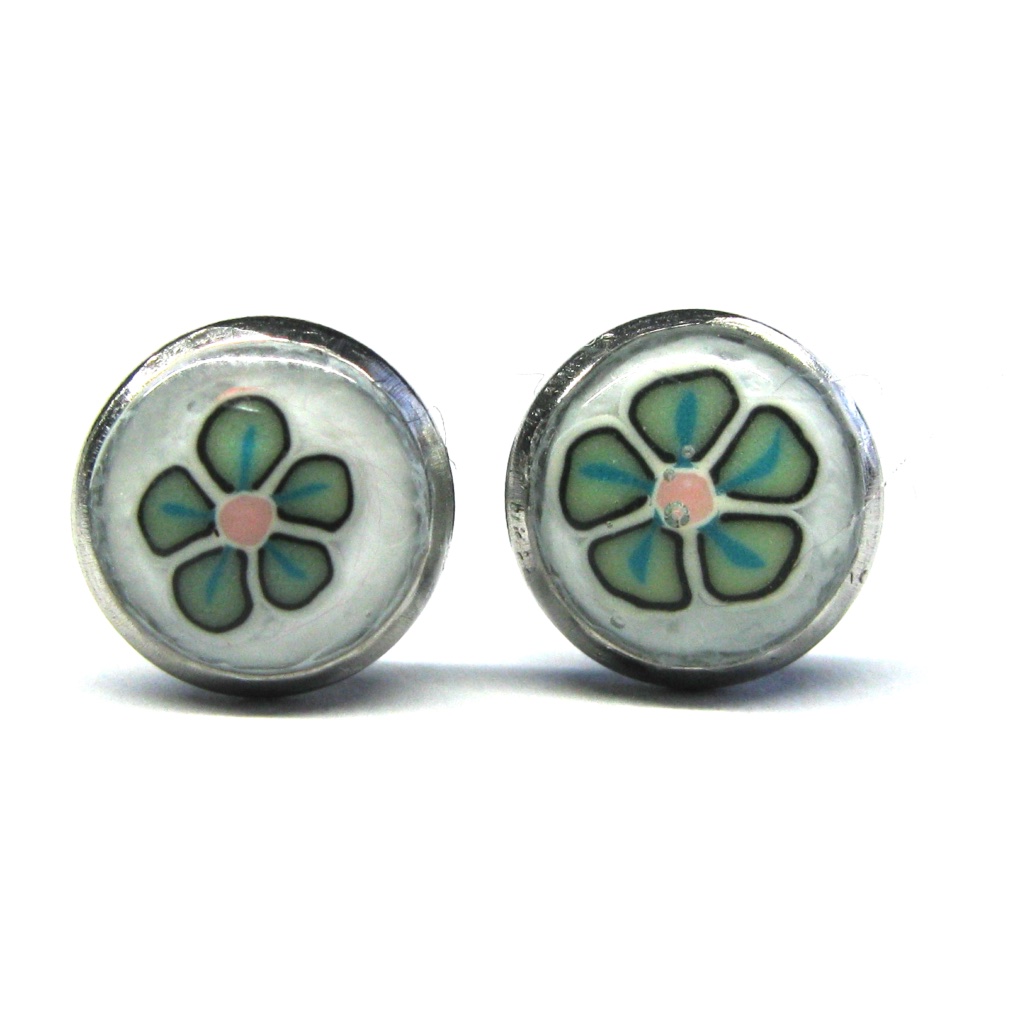 Green and Pink Floral Studs