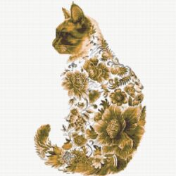 Floral Cat Silhouette - Golden