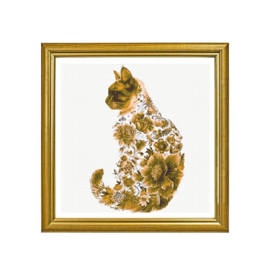Floral Cat Silhouette - Golden - Image 2