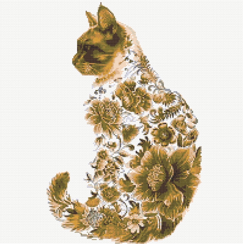 Floral Cat Silhouette - Golden