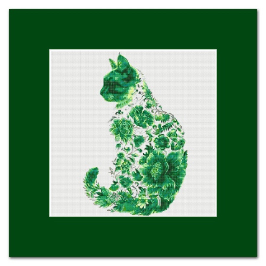 Floral Cat Silhouette - Green - Image 2