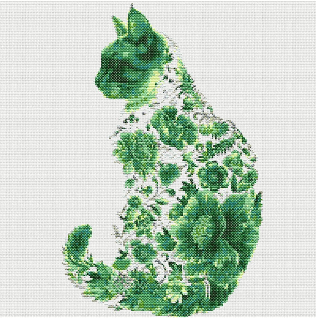 Floral Cat Silhouette - Green