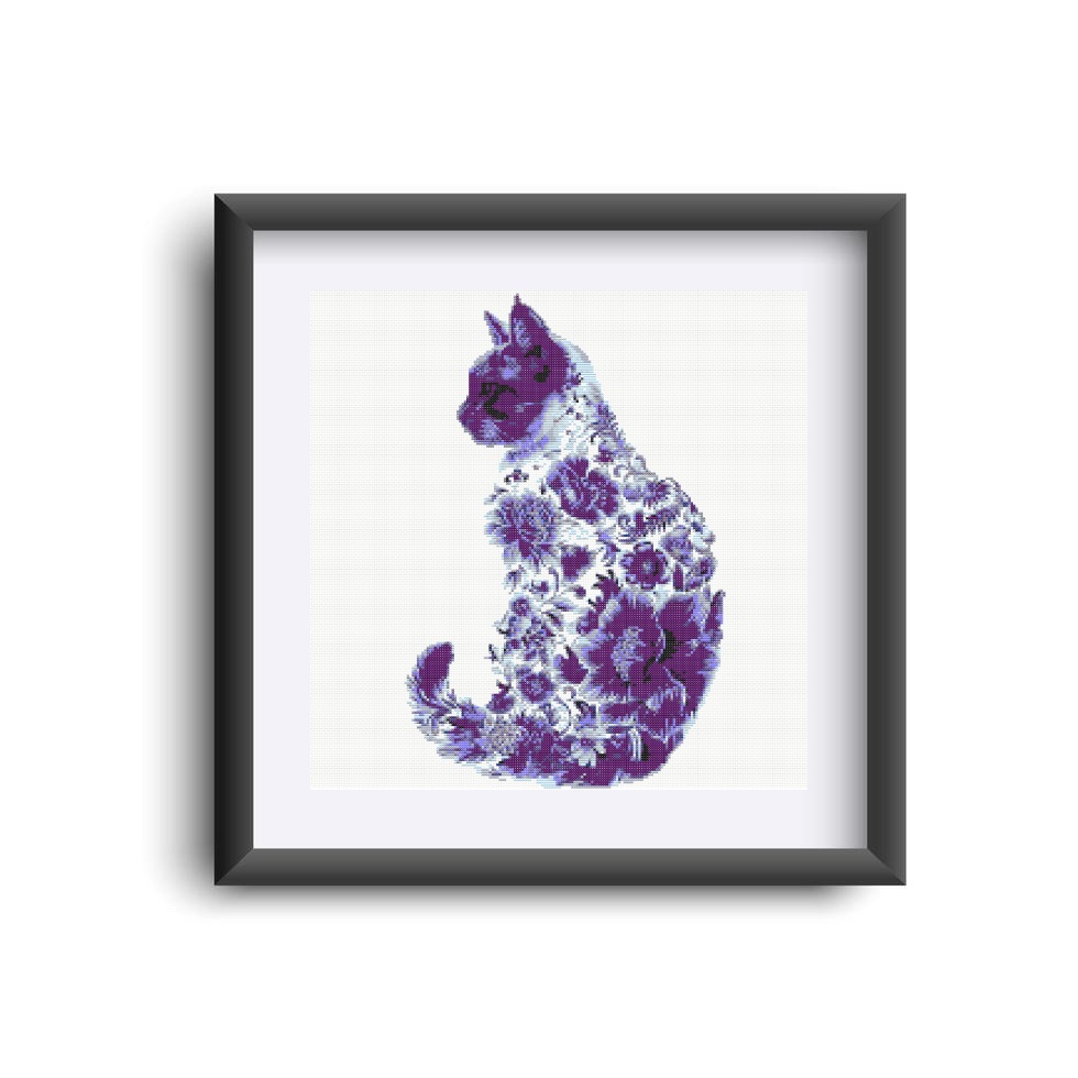 Floral Cat Silhouette - Indigo - Image 2