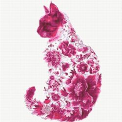 Floral Cat Silhouette - Pink