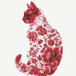 Floral Cat Silhouette - Red