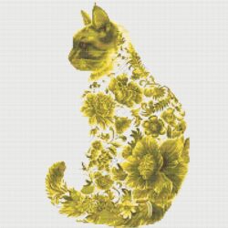 Floral Cat Silhouette - Yellow