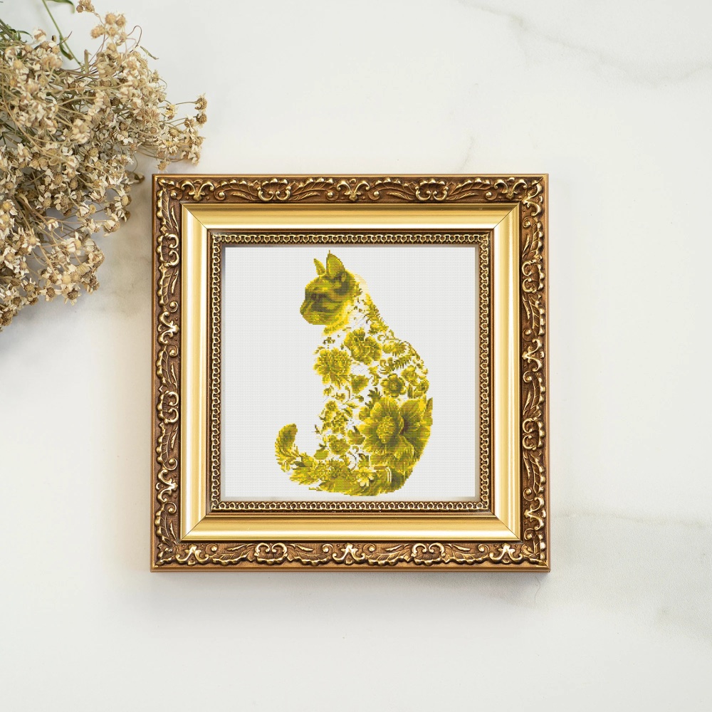 Floral Cat Silhouette - Yellow - Image 2