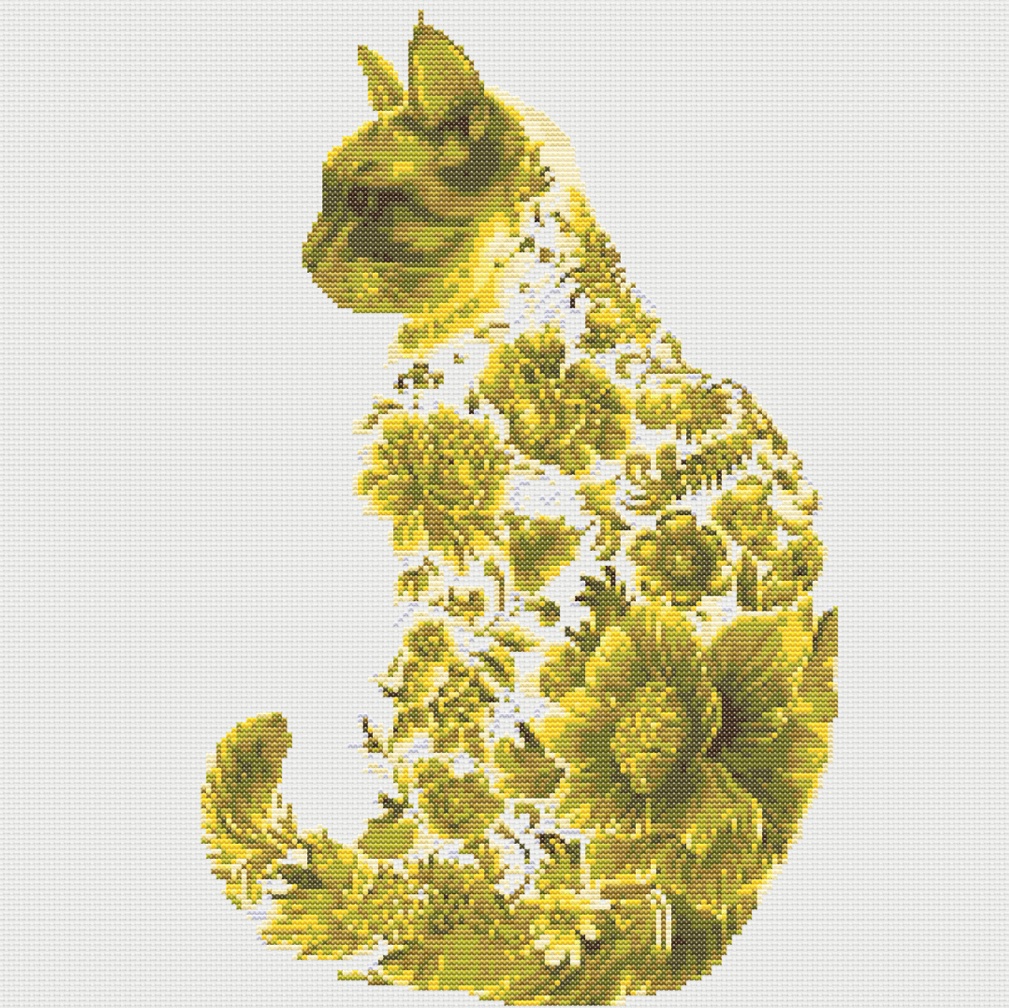 Floral Cat Silhouette - Yellow