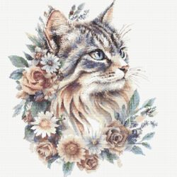 Long-haired Cat with Flowers